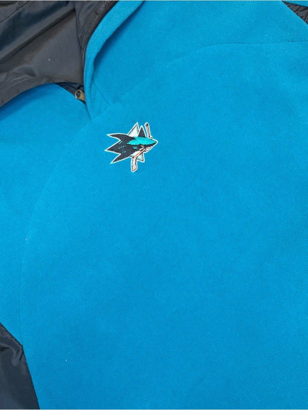 VTG San Jose Sharks Sweatshirt Nylon /Fleece Quarter Zip Reversible Men’s L - Picture 10 of 12